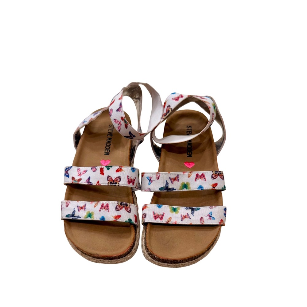 Steve Madden Kimmie Butterfly Print Ankle Strap Sandals White Multi Kids Size 11